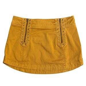 Free People Mini Skirt Zippers Metal Studs Mustard Bohemian Punk Women’s Size 2